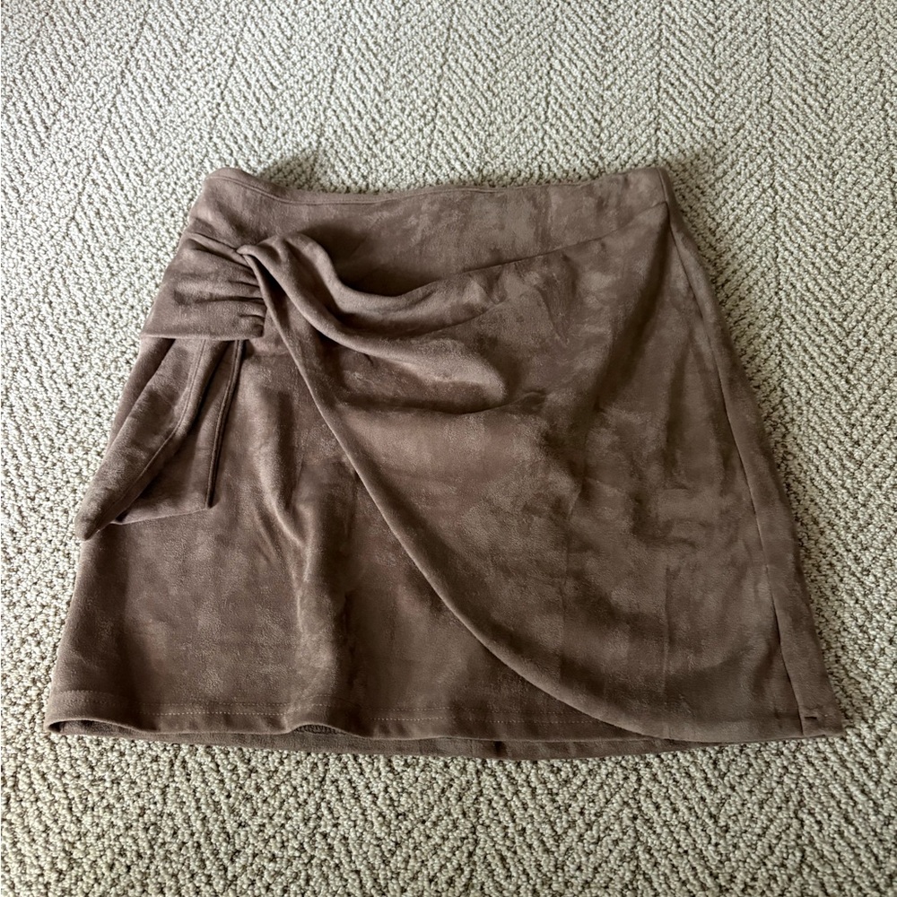Altard State Elegant Suede Brown Wrap Skirt